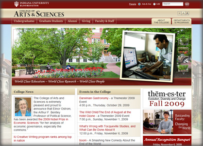 Screenshot of a IU College of Arts and Sciences Web site